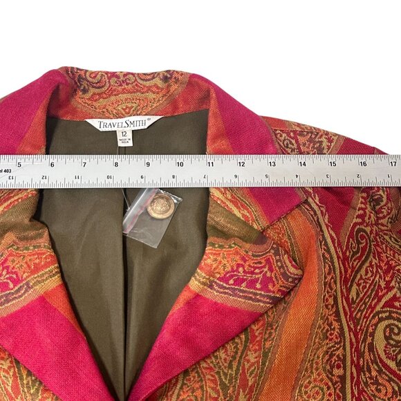 Vtg TravelSmith Orange Paisley Tapestry Button Front Jacket Blazer Womens Sz 12 - Picture 12 of 14